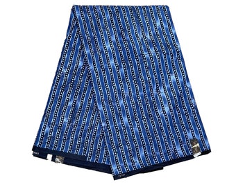 Tissu Ankara bleu à imprimé africain | Impression griffonnage | Imprimé tribal | Tissu africain de cire | Tissu de créateur | Artisanat, couture, courtepointe