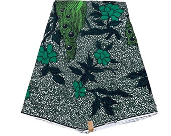 Green Peacock African Print Cotton Fabric | Ankara Wax Cotton Fabric | Designer Fabric | Dressmaking, Craft, Home Decor, Quilting, Drapery