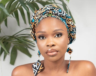 JELANI African Head Wrap with Choice of Matching Jewellery | African Earrings | African Bangle Set | African Accessories for Women