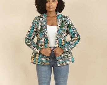 MAKEDA Ankara African Print Blazer | Tailored Women's African Jacket | UK sizes 6–24 | Handmade in Nigeria