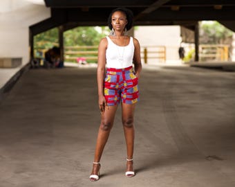 NAADE African Print Tailored Shorts - Ankara Shorts  Women's African Print Clothing | UK 20 / US 16 | Handmade in Nigeria