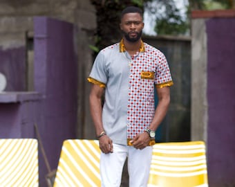 Camicia da uomo AYANDA con stampa africana - Maniche corte, design Ankara con motivo unico - Moda africana da uomo / 3XL / Realizzata a mano in Nigeria