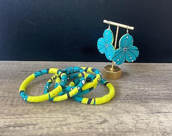 JINA Ankara-armbandset en bijpassende bloemoorbellen | Handgemaakt in Nigeria | Afrikaanse sieraden