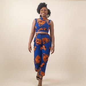 Last Chance - Uk 10/US 6 - KISI African Print Ankara Trousers, Blue - Matching Top Available - African Fashion for Women