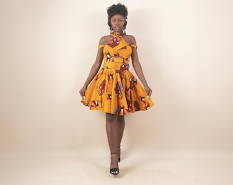 ZINA African Print Ankara Crop Top, Yellow | African Clothing for Women | UK 10 / US 6 | Handmade in Nigeria