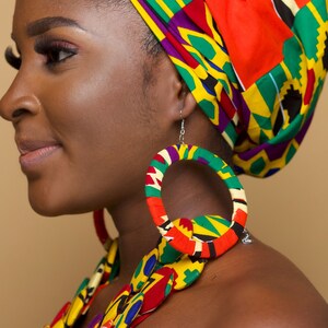 OVIEYA African Head Wrap and Jewellery Set Gift Ankara Head Wrap Ankara Necklace African Earrings Ankara Bangle image 3