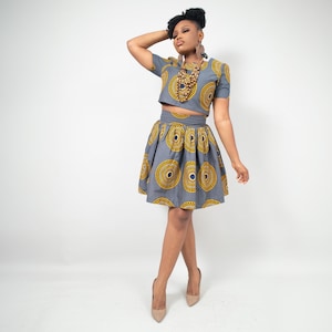 Last Chance - Uk 10/US 6 - IZARA African Print Ankara Crop Top - Yellow,blue - African Womens Clothing