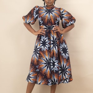 AYANNA African Print Ankara Midi Dress | African Dresses for Women | Unique African Dresses