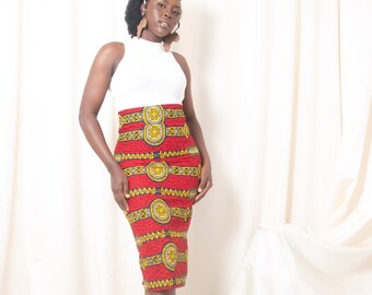 AMA African Print Pencil Skirt | Midi Ankara Skirt | Available in All Sizes | African Clothing for Women