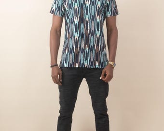 ADUNNI Men's African Print Short Sleeve Shirt | Bishop Neck Ankara | Sizes S–4XL | Handmade in Nigeria