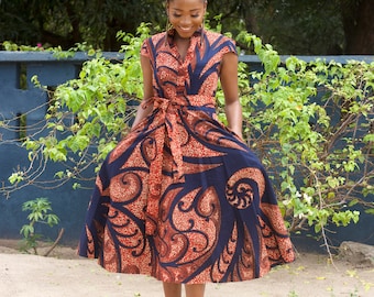 KERHI African Shirt Dress / Midi African Dress / Shirt Dress Ankara / Pink Dress / Ankara Dress / African Print Dress