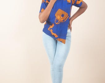 THEMA African Print Ankara Crop Top - Blue | African Fashion for Women | UK 10 / US 6 | Handmade in Nigeria