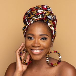 DAYO African Head Wrap with choice of Matching African Fabric Earrings - SOLD Separately - African Gift for Her
