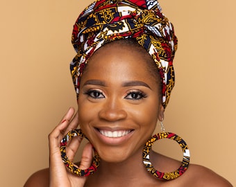 DAYO African Head Wrap with choice of Matching African Fabric Earrings - SOLD Separately - African Gift for Her