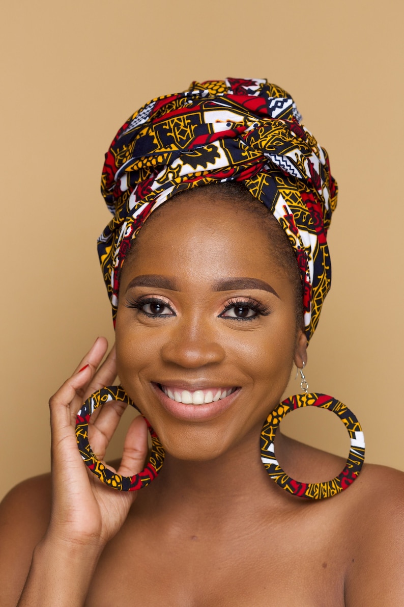 DAYO African Head Wrap with choice of Matching African Fabric Earrings African Gift for Her image 2