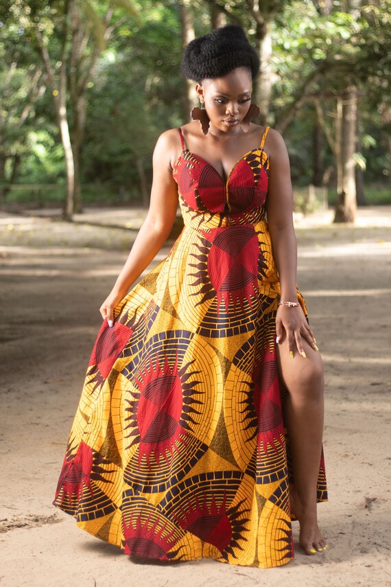RUKIYA African Print Maxi Dress Red/yellow Dress Plus Size - Etsy