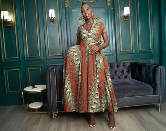 DELE African Print Maxi Shirt Dress | Geometric Ankara | Detachable Belt | Pockets | UK Sizes 6–24 | Handmade in Nigeria
