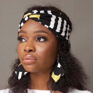 KASIMMA Kente Twist Turban Headband and Matching African Jewellery Set | Kente Earrings | Kente Bangle | African Hair Accessories