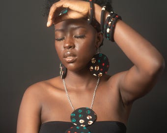 YEMI Ankara-sieradenset | Oorbellen, ketting en armband | Handgemaakt in Nigeria | Afrikaans cadeau