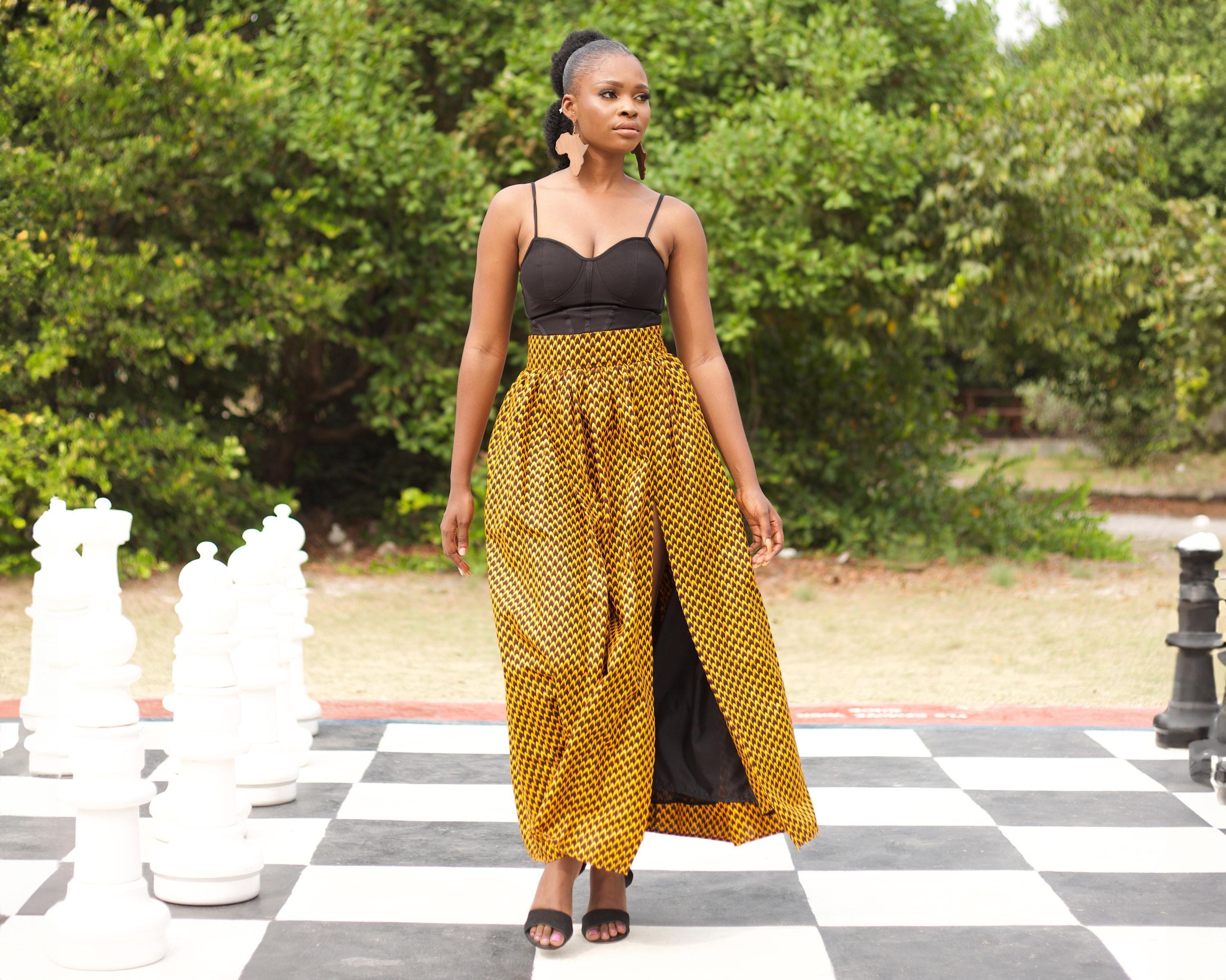 Last Chance - TAJU African Print Maxi Skirt With Side Split