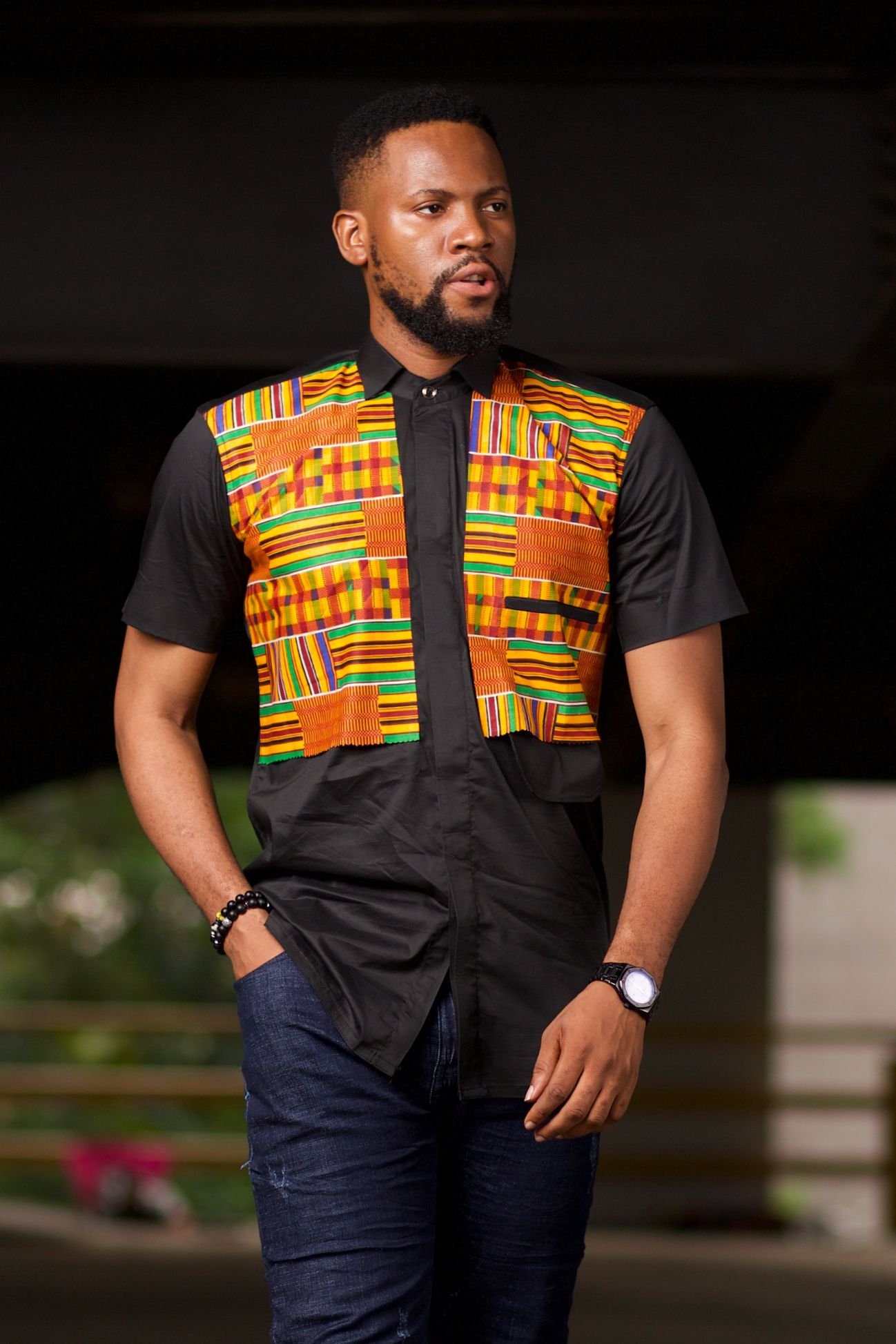 Kente Shirt / Short Sleeve Shirt / African Print Shirt / Black | Etsy