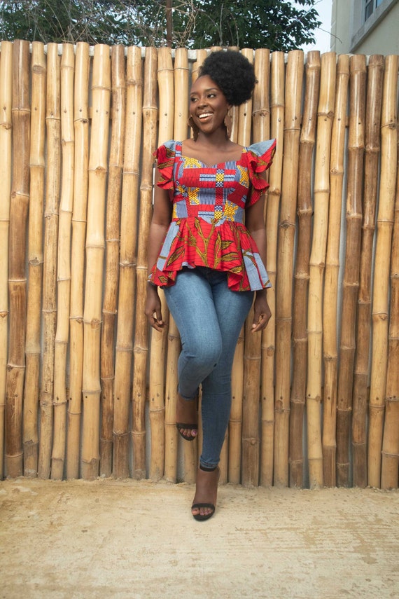 KHARI African Print Ankara Peplum Top 