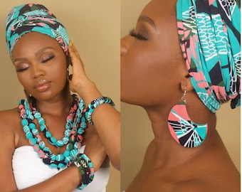 NAEEMAH Ankara-sieradenset | Oorbellen, kralenketting en armband | Handgemaakt in Nigeria | Afrikaans cadeau