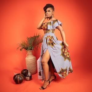 Last Chance - Uk 10/US 6 - KEASHA African Print Maxi Skirt with Thigh High Split | Ankara Maxi Skirt
