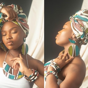NEVAEH Ankara Jewellery Set & Matching Head Wrap | Earrings, Necklace and Bangles | Sold separately | Handmade in Nigeria