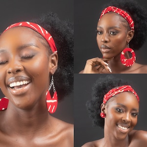 KACHI African Print Ankara Headbands with Choice of Ankara Earrings - Red - African Accessories for Women