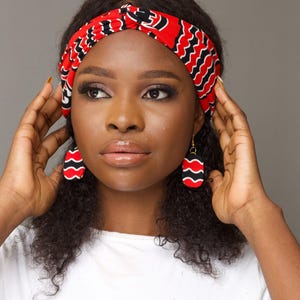 JELA African Headband and Earrings / Knot Front Head Band / Hair Band / Red Headband / Ankara Headband / African Earrings