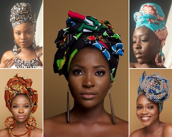Envolturas africanas para la cabeza - Envolturas para el cabello Ankara - Envolturas naturales para el cabello - Accesorios para el cabello africanos para mujeres - Regalo africano
