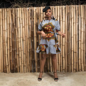 Last Chance - Uk 10/US 6 - AYIRA Ankara Shirt Dress - African Print Ruffle Hem Mini Dress | African Clothing for Women