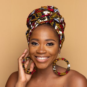 DAYO African Head Wrap with choice of Matching African Fabric Earrings African Gift for Her image 1