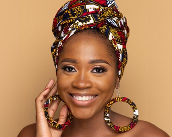 DAYO African Head Wrap with choice of Matching African Fabric Earrings | African Gift for Her