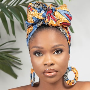 AMAEKA African Print Head Wrap | Matching African Hoop Earrings Available | African Accessories