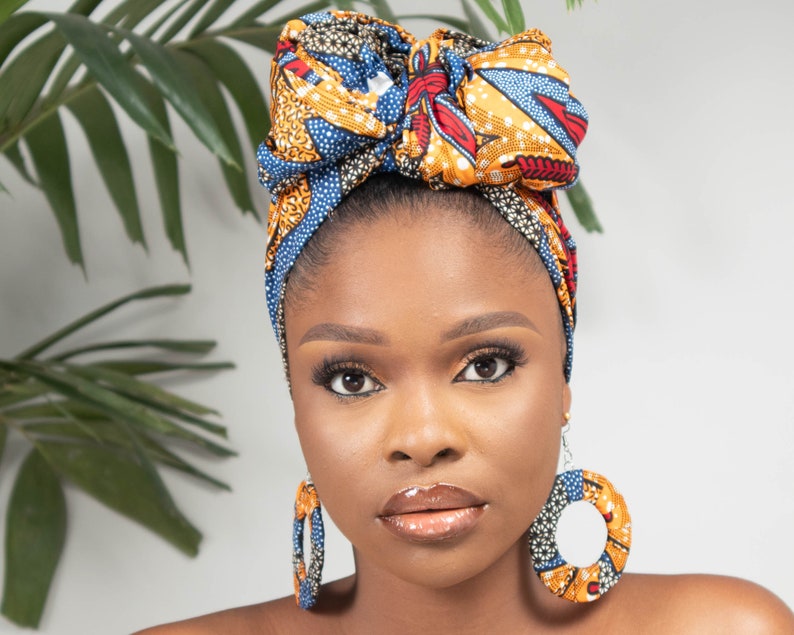 AMAEKA African Print Head Wrap Matching African Hoop image 1