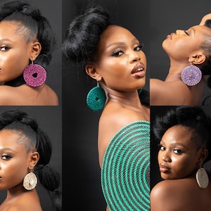 African Basket Weave Circle Earrings - Various Colours Available - African Earrings