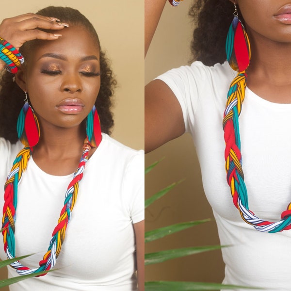 NZINGA African Print Ankara Jewellery Set | African Earrings | Ankara Bangle Set | African Necklace | African Gift for Women