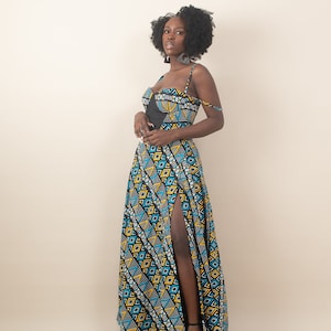 UFUOMA African Print Corset Maxi Dress With Side Split
