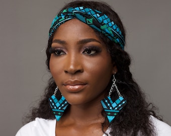 AKIN African Print Ankara Stirnband mit passenden Ohrringen | Gedrucktes Stirnband | Afrikanische Ohrringe | Geschenk für Sie