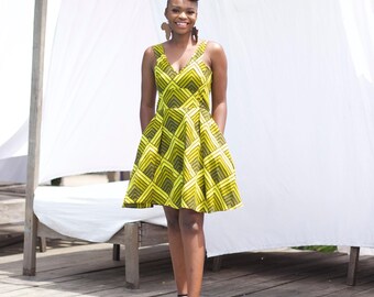 NURU Ankara African Print Mini Skater Dress | Sleeveless Party Dress | UK sizes 6–24 | Handmade in Nigeria