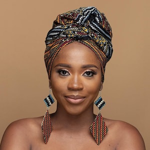 DELE Ankara Head Wrap - Choice of Matching African Earrings - Ankara Drop Earrings - Ankara Stud Earrings - Sold Separately - African Gift
