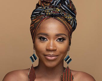 DELE Ankara Head Wrap - Choice of Matching African Earrings - Ankara Drop Earrings - Ankara Stud Earrings - Sold Separately - African Gift