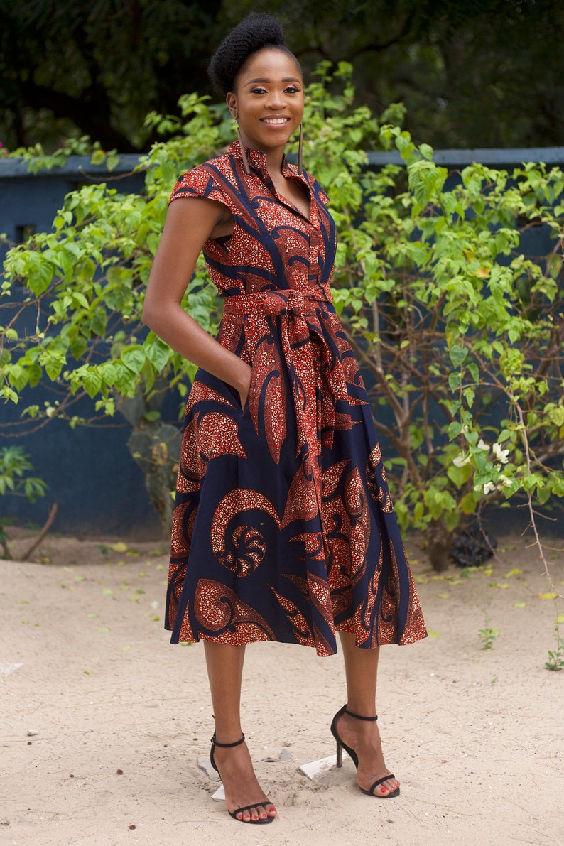 African Shirt Dress / Midi African Dress / Shirt Dress Ankara - Etsy