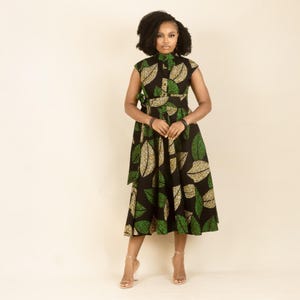 UZIMA – Ankara Shirt Dress - Floral Green African Dress - Stylish African Dress - Matching Accessories Available