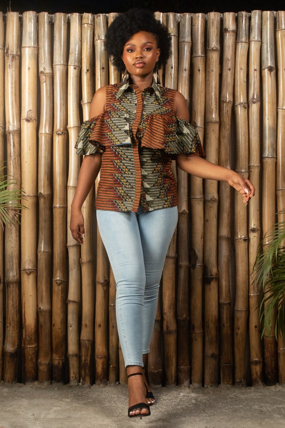 DELE African Print Ankara off Shoulder Shirt African Top for