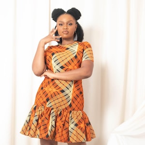 Last Chance - Uk 10/US 6 - ASHAKI African Print Short Dress - Handmade A-Line Mini Dress