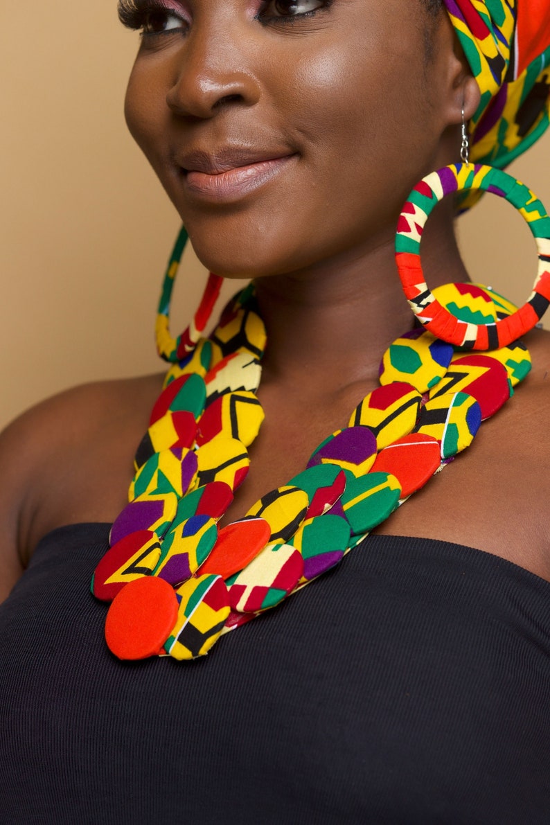 OVIEYA African Head Wrap and Jewellery Set Gift Ankara Head Wrap Ankara Necklace African Earrings Ankara Bangle image 2