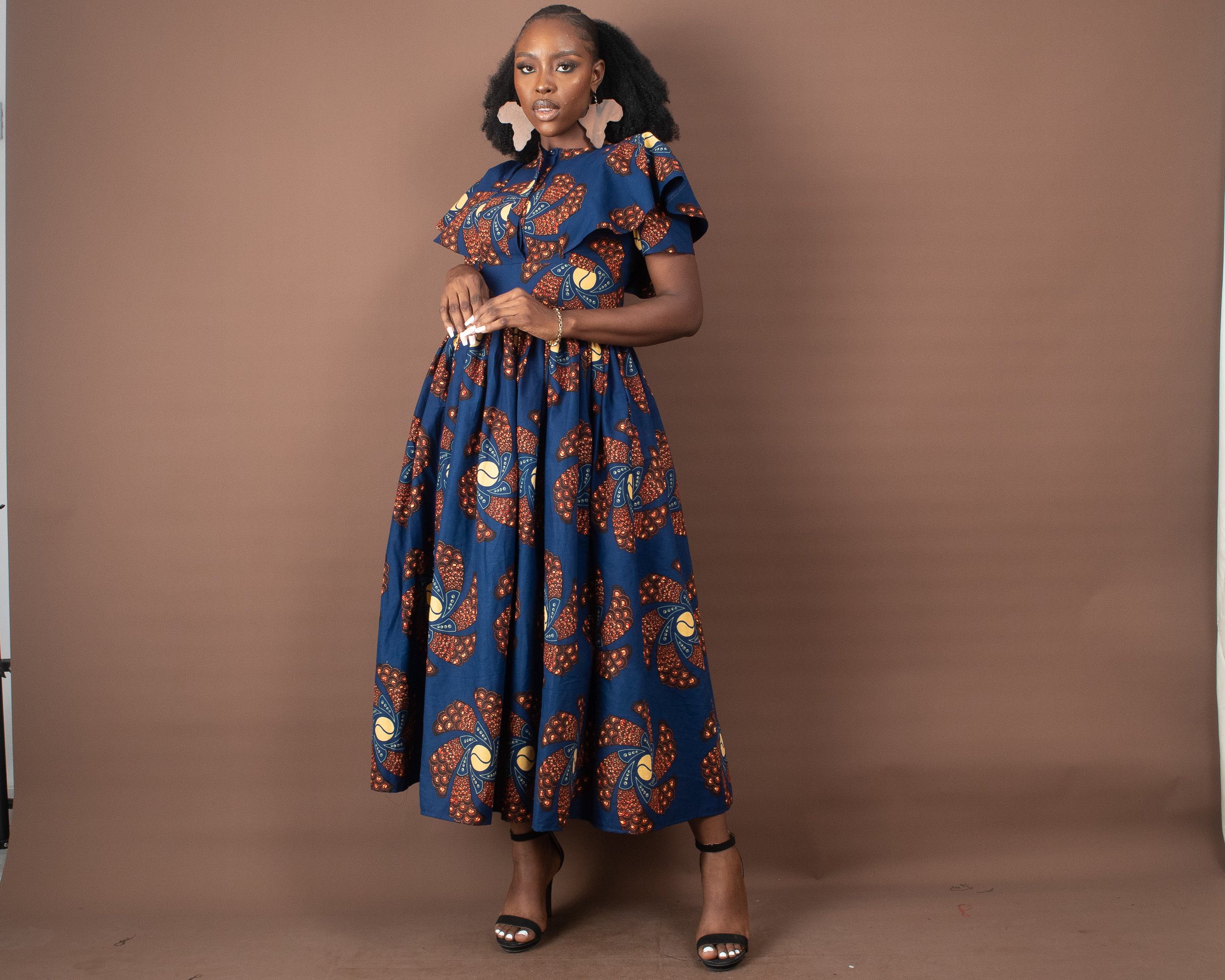 HIJA African Print Ankara Midi Dress, Blue - Elegant Ankara Print Dress - Midi Dress - African Clothing for Women
